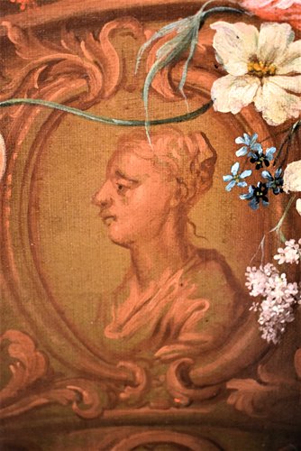 Nature Morte de Fleurs avec Putto et Fontaine dans un  jarden